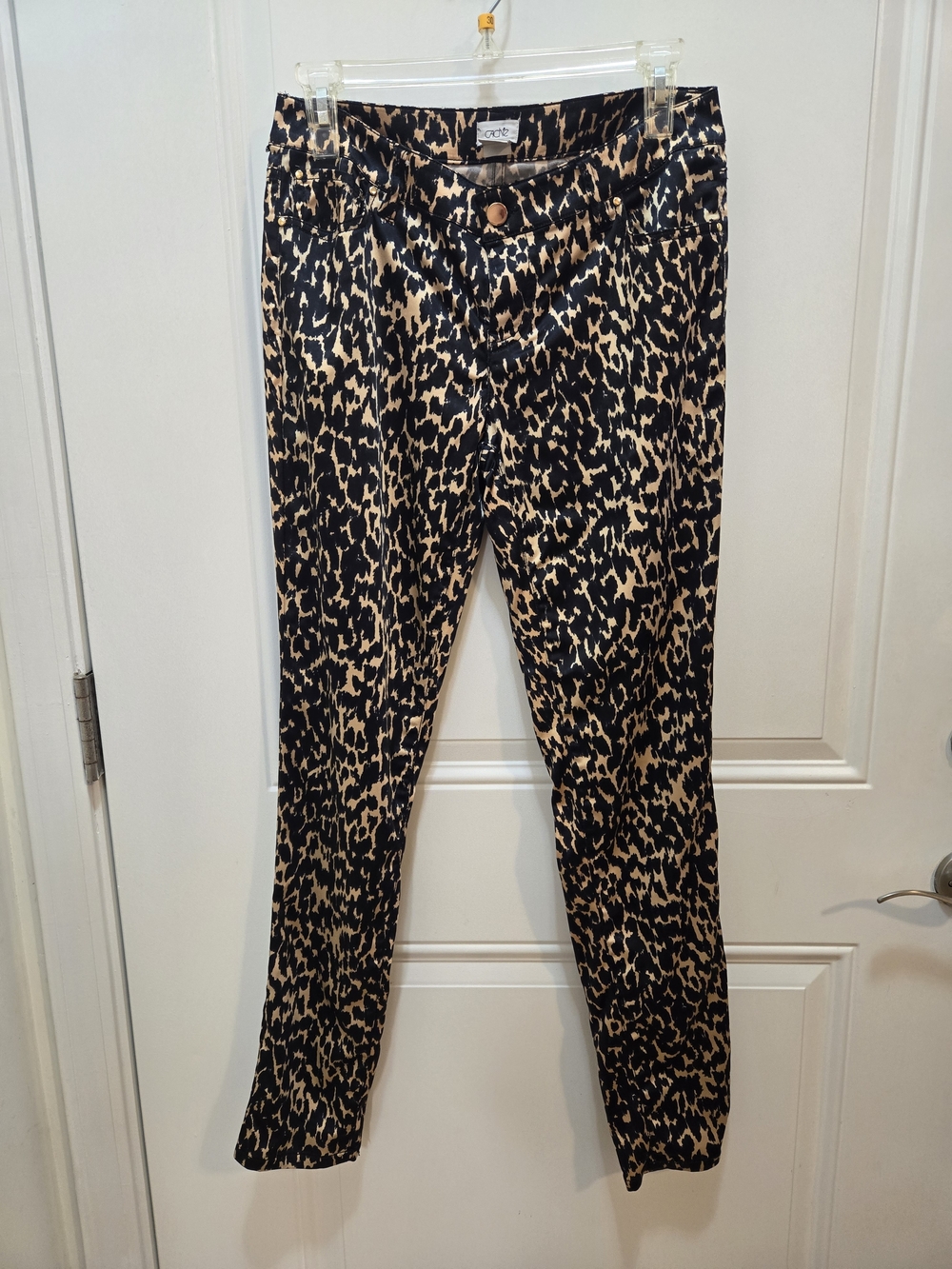 Cache Leopard-Print Skinny Pants in Black and Tan